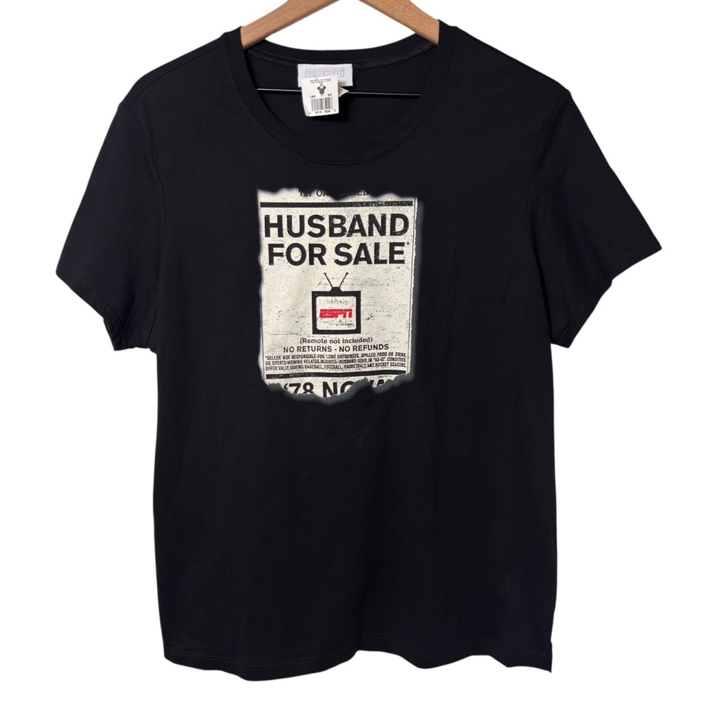ESPN HUSBAND FOR SALE BLACK SHORT SLEEVE WOMEN T-SHIRT SIZE LARGE BRAND NEW